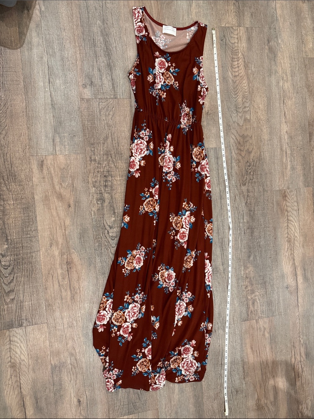 French Grey Rust Floral Tank Dress with Pink and Blue Accents
